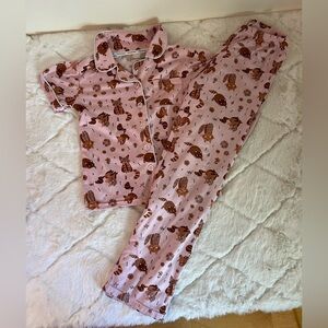 Catherine Malandrino Girls Pajama Set 7/8 | Pink Fox Print Button-Up PJs